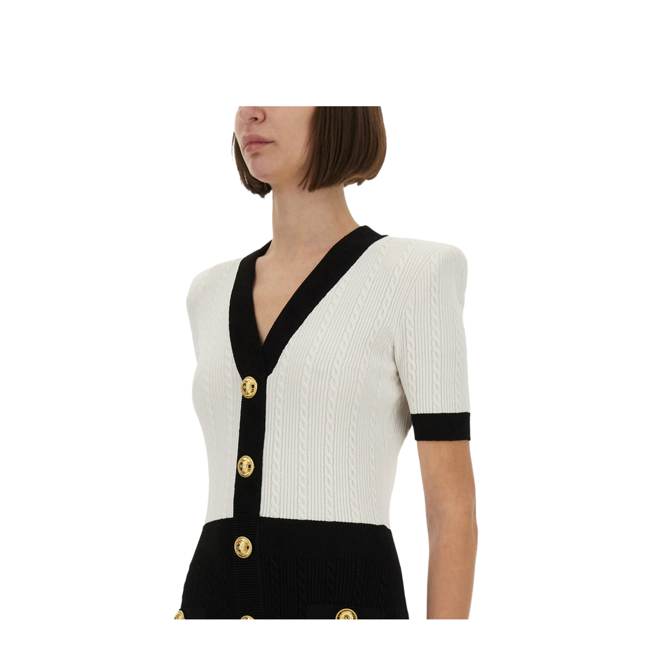 Two-tone cable-knit bodycon dress