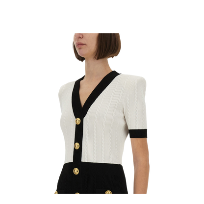 Two-tone cable-knit bodycon dress