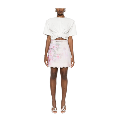 Crush Scalloped Mini Skirt in Pink Floral
