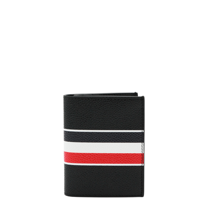Pebble Grain RWB Stripe Double Card Holder in Black