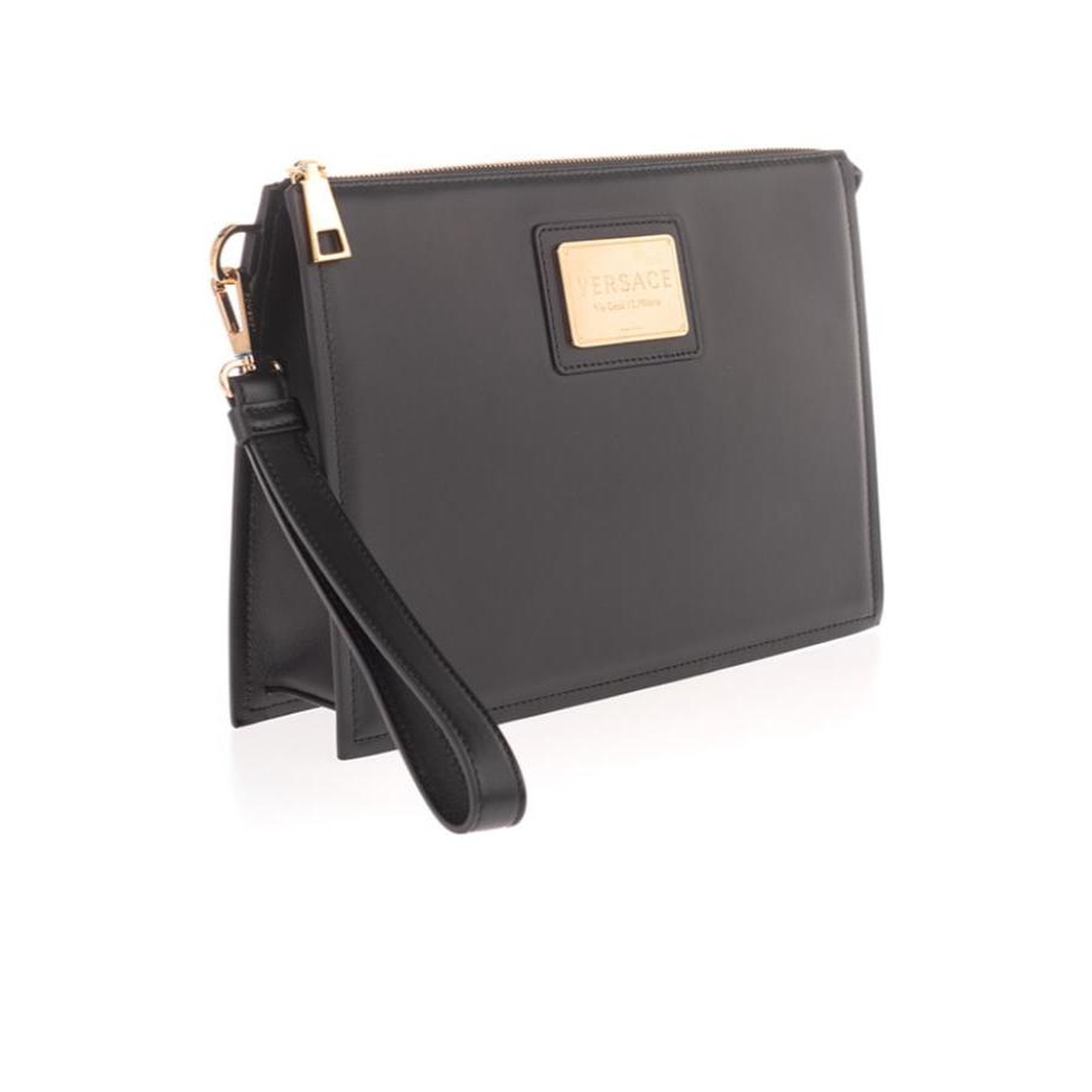 Golden Logo Clutch Bag in Black