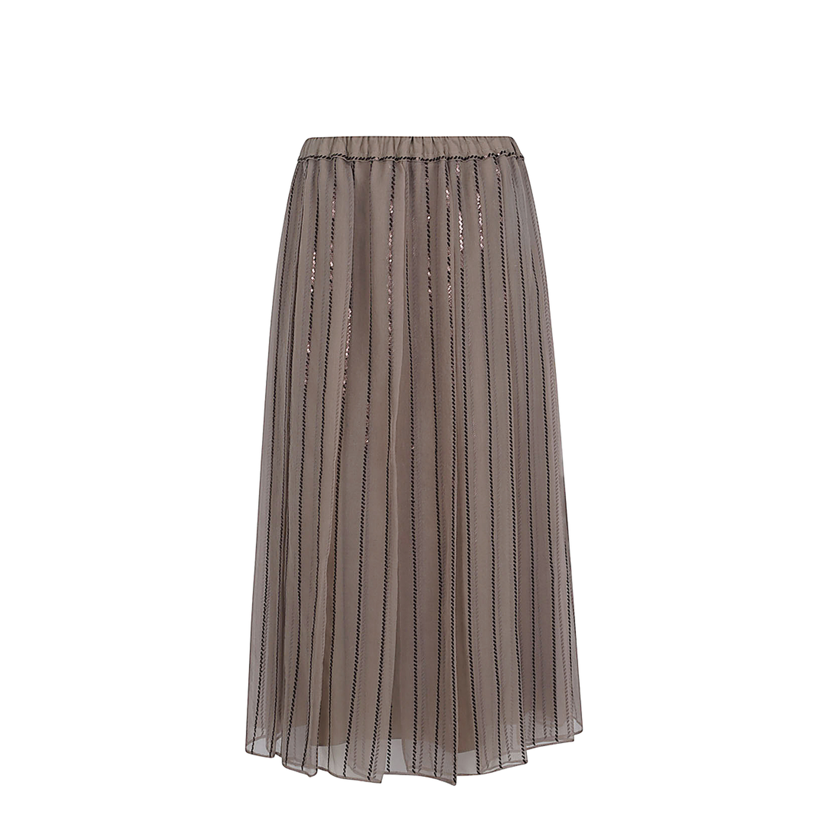 Silk Midi Skirt Sequin Striped Overlay In Brown