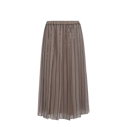 Silk Midi Skirt Sequin Striped Overlay In Brown