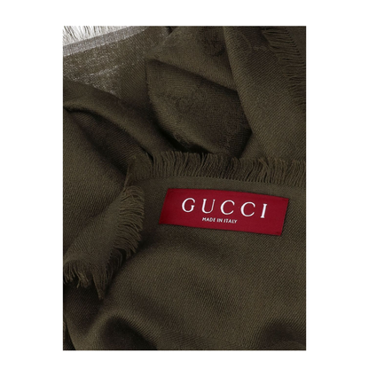 Wool and Silk Jacquard Shawl in Forrest Green