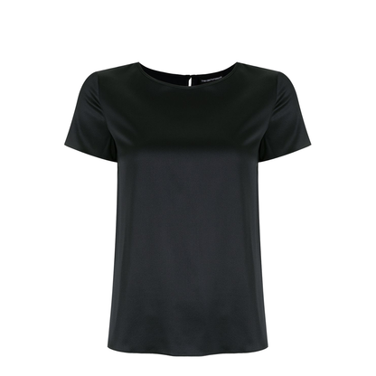 Blue Stretch-Silk Scoop Neck T-Shirt