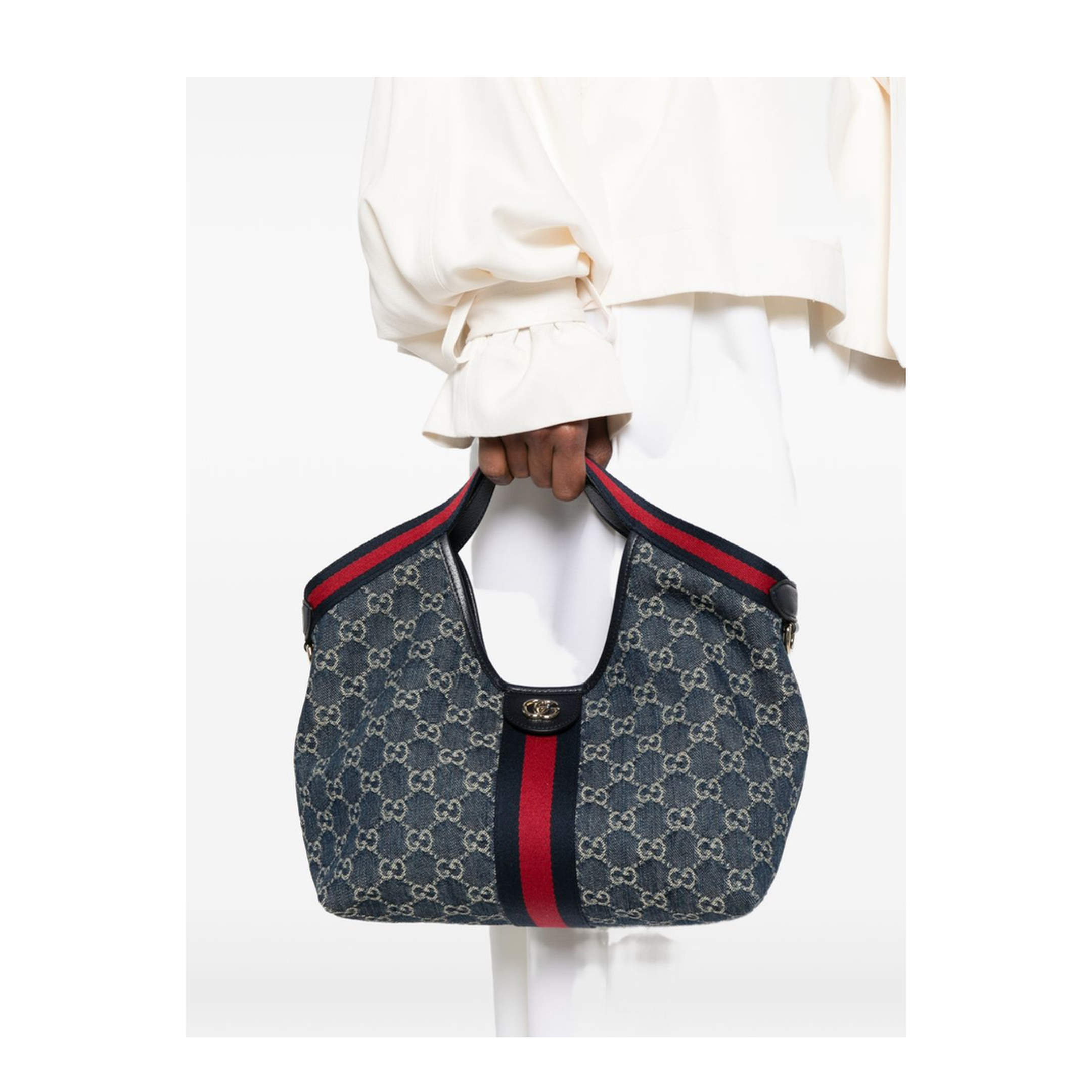 MAYFEYR - Gucci - Giglio Small Tote Bag In Blue And White Gg Denim - 860845FAFRW8864