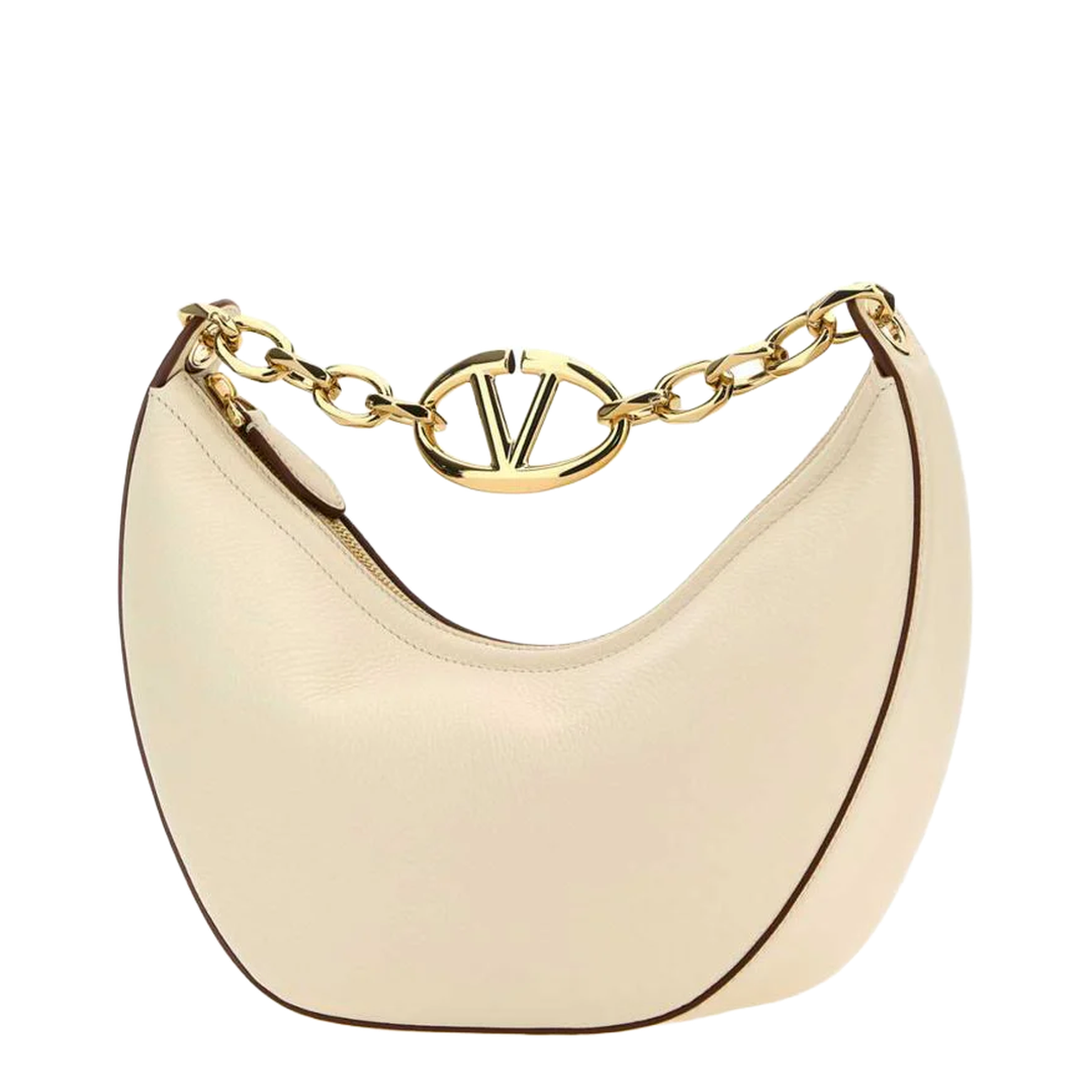 Ivory Leather Small Hobo Vlogo Moon Handbag