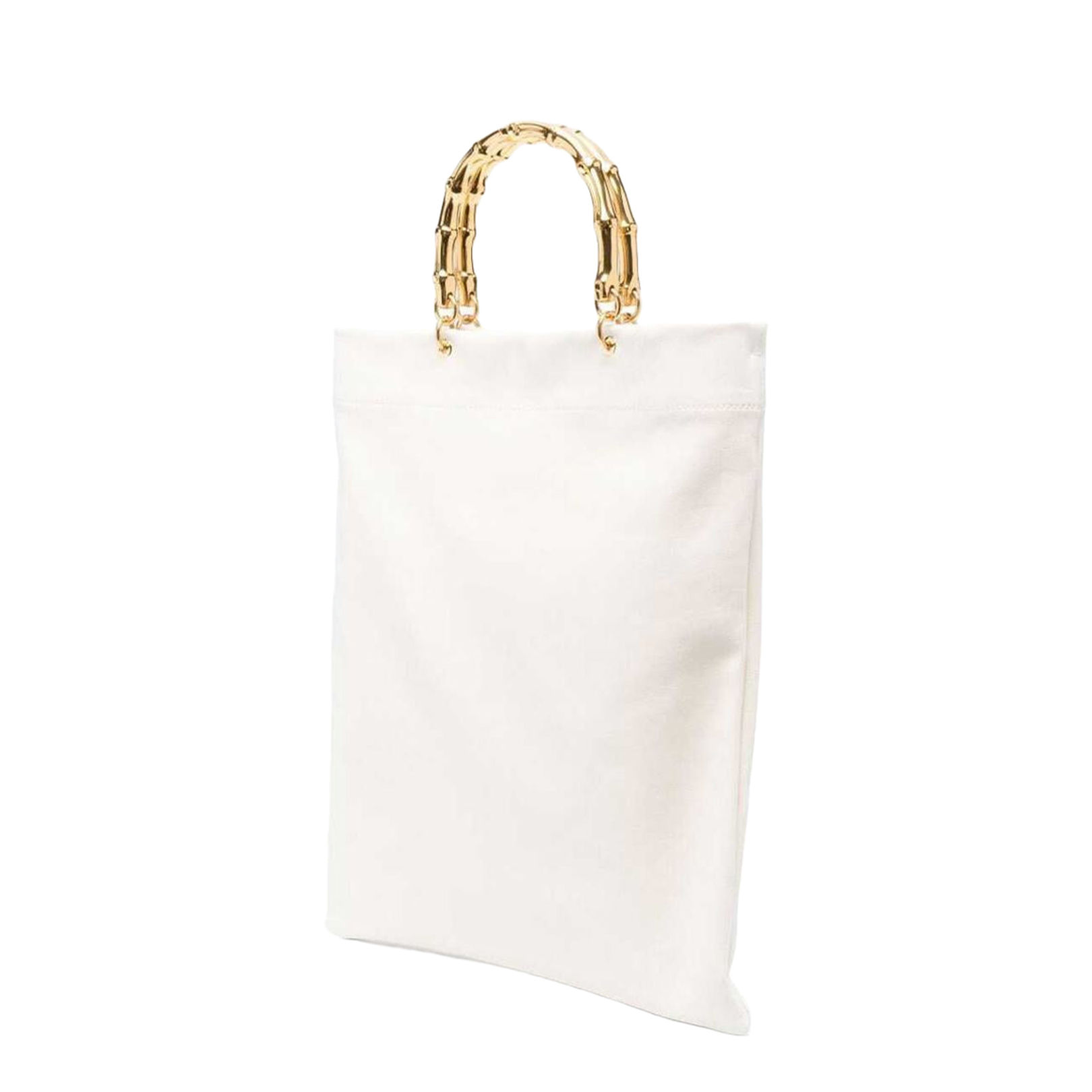 White Tote Bag with Bamboo Handles