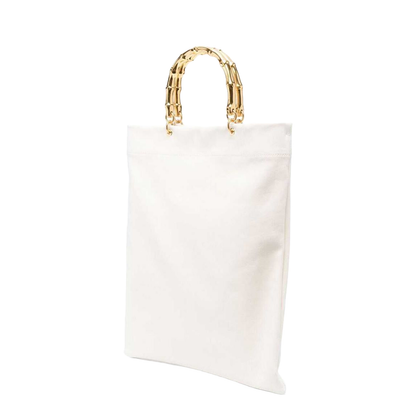 White Tote Bag with Bamboo Handles