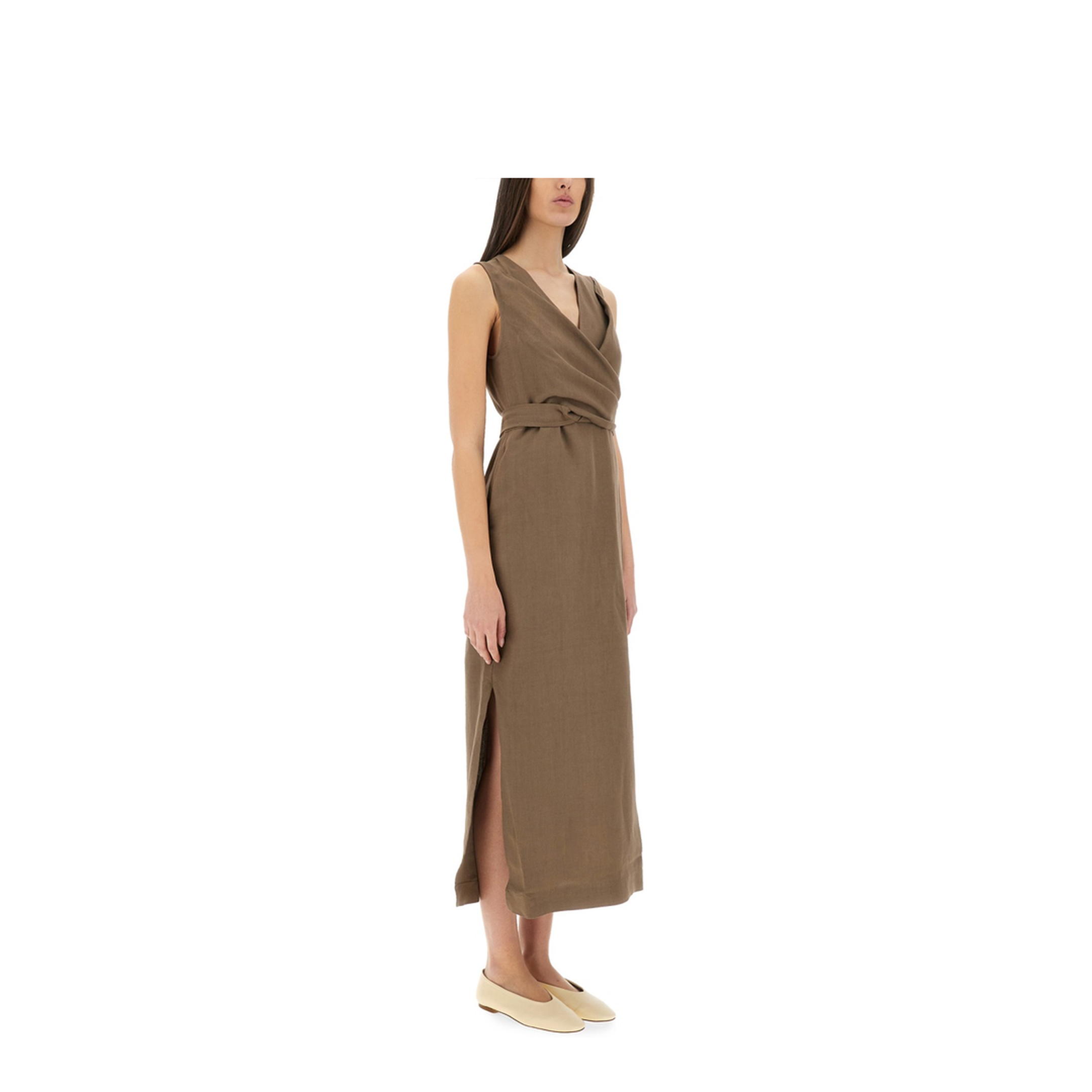 Wrap-Effect Dress Brown