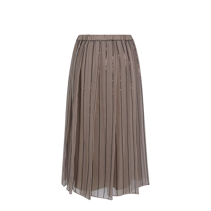 Silk Midi Skirt Sequin Striped Overlay In Brown