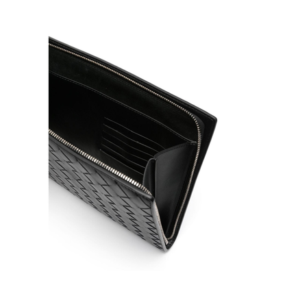 Intrecciato Leather Pouch - Black