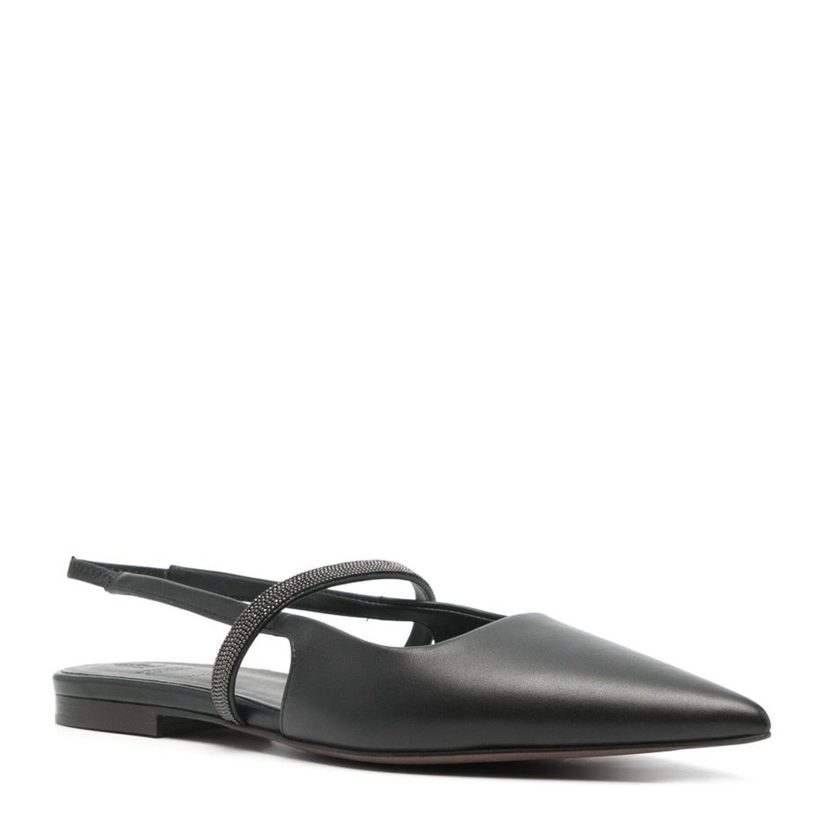 Black Calf Leather Pointed Toe Open Back Slingback Shoes