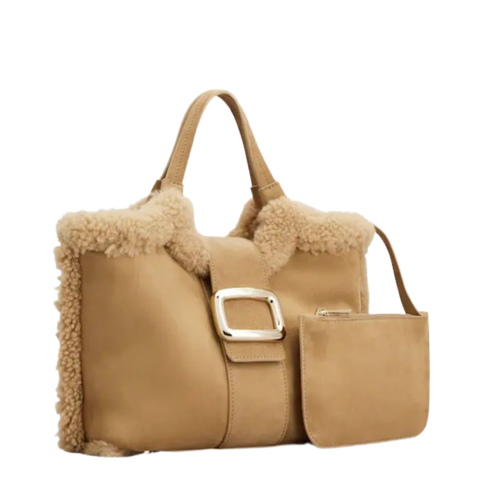 Choc Shopping Bag in Suede and Shearling