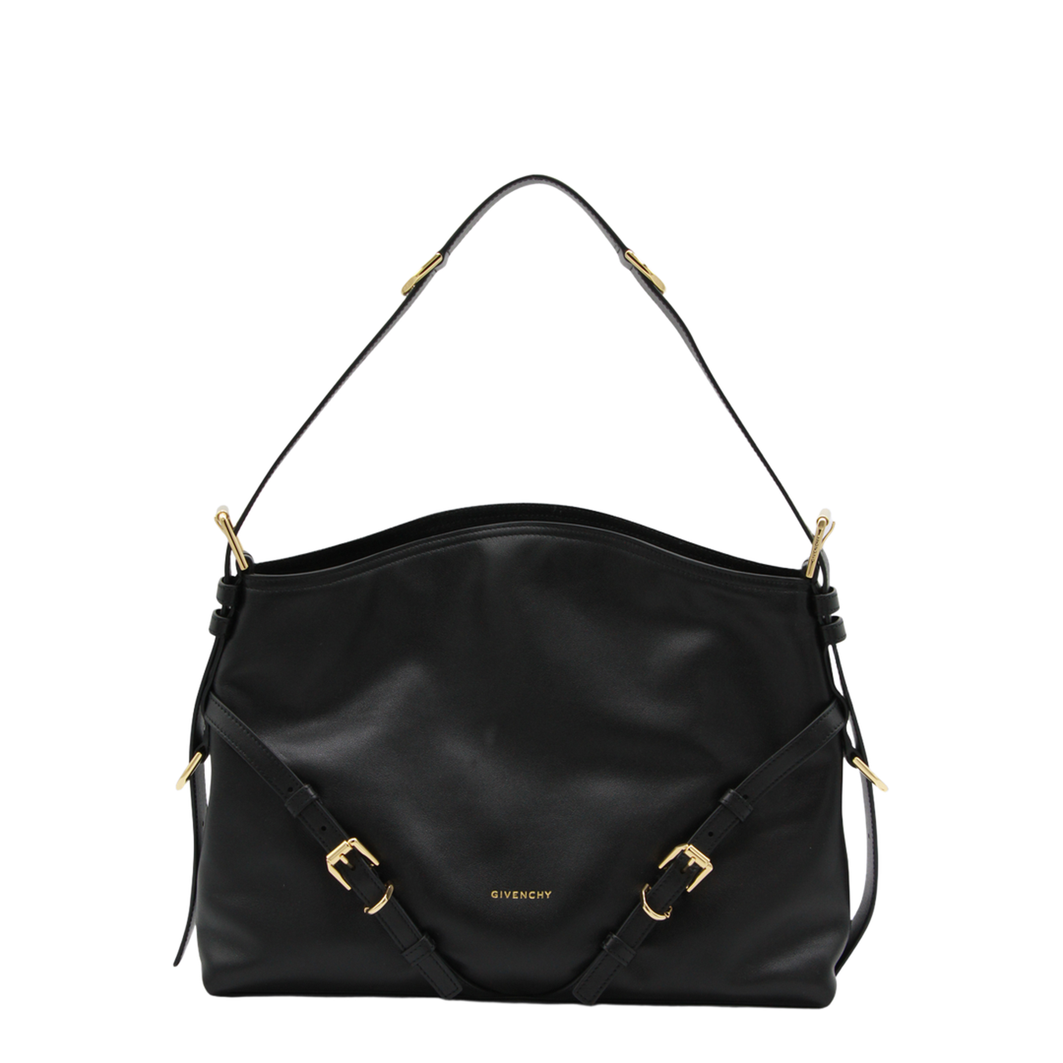 Voyou Medium Shiny Leather Shoulder Bag - Black