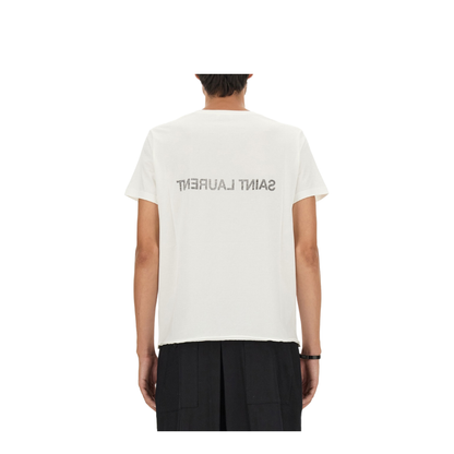 White T-Shirt with Black Logo Pattern