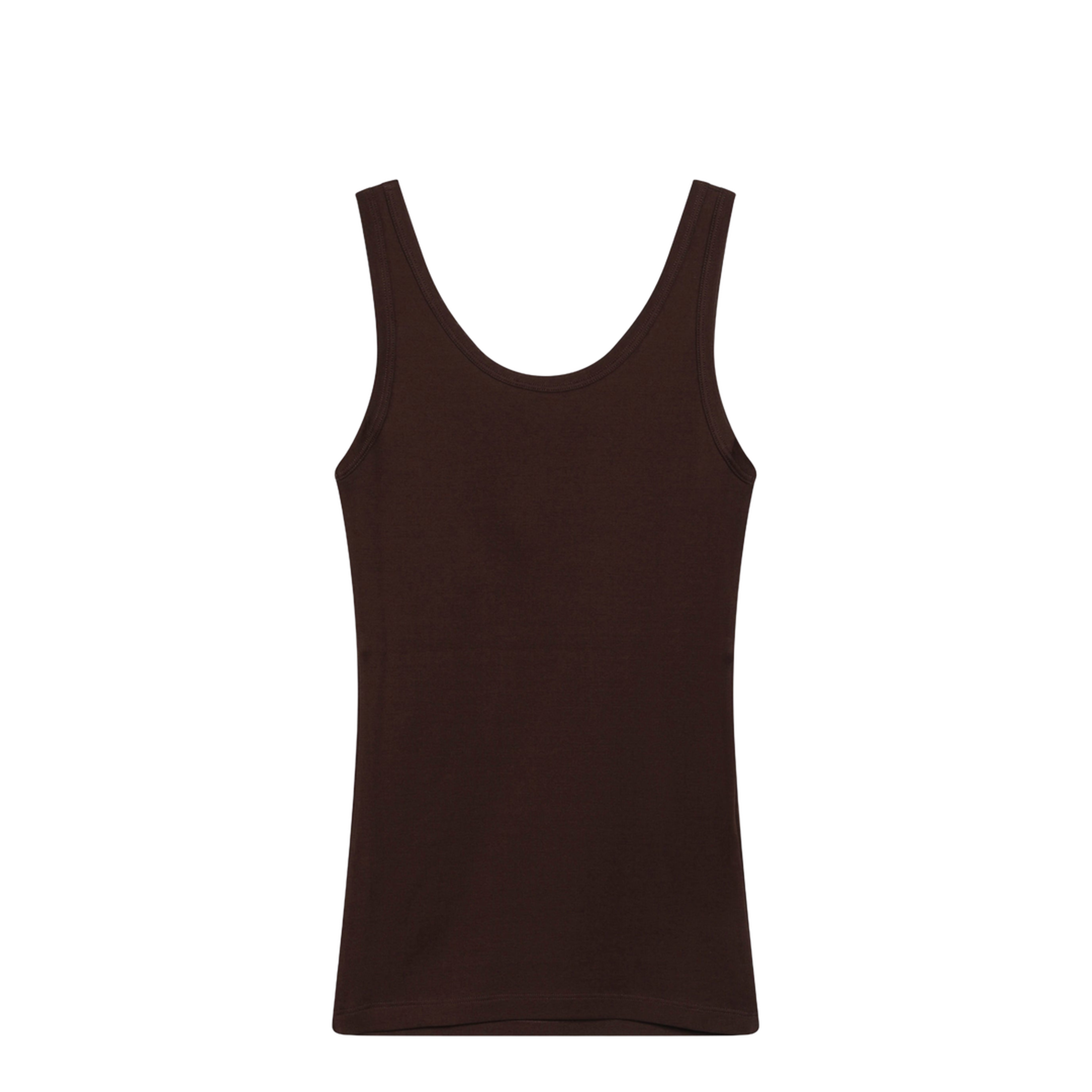 MAYFEYR - Prada - Ribbed Cotton Top With Triangle Logo In Cocoa - 39576LWMO14L0F0324