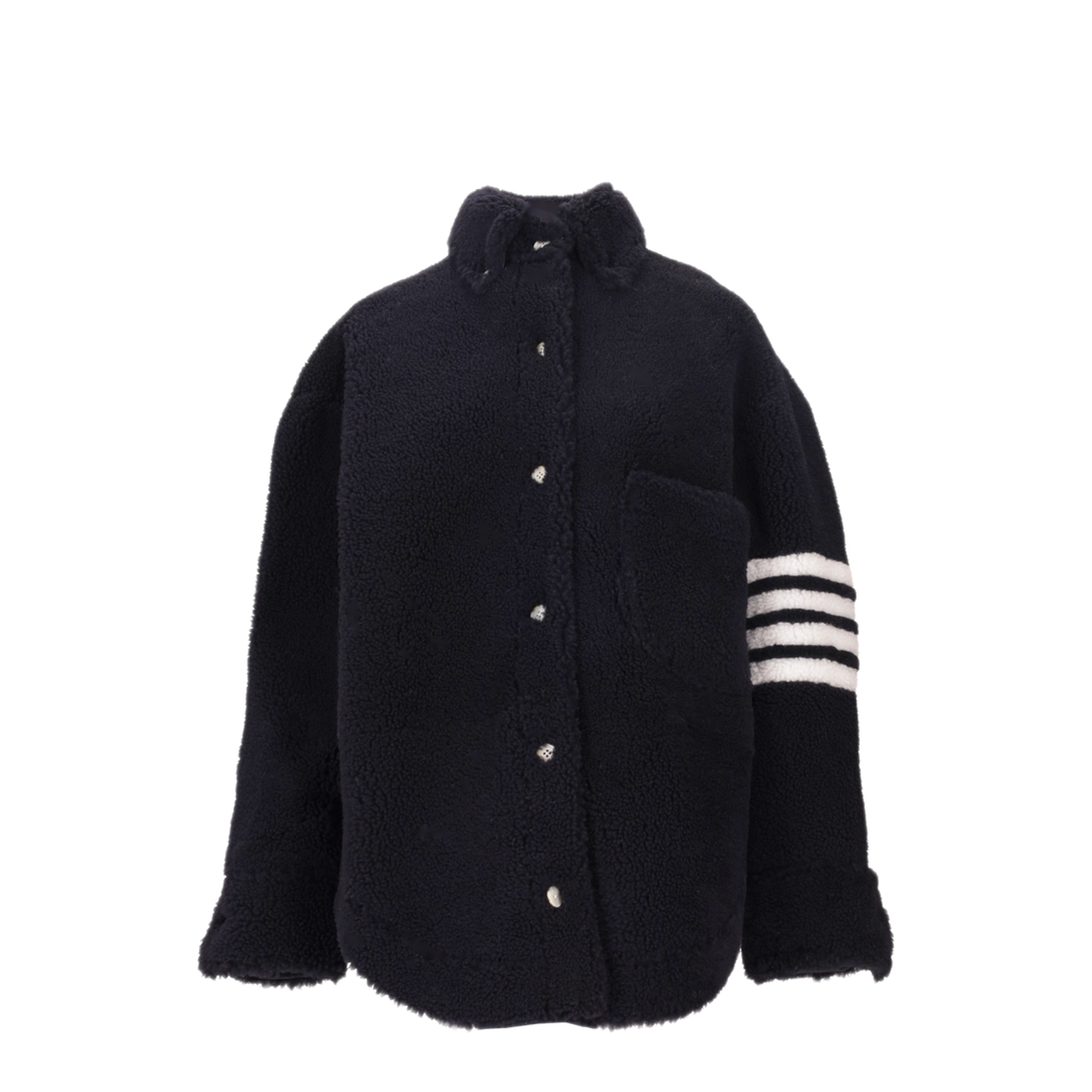 MAYFEYR - Thom Browne - Supersized Shirt Jacket With 4 Bar In Dyed Shearling - FLL122C02821415