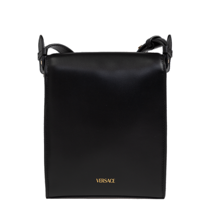 Black Leather Medusa Biggie Crossbody Bag