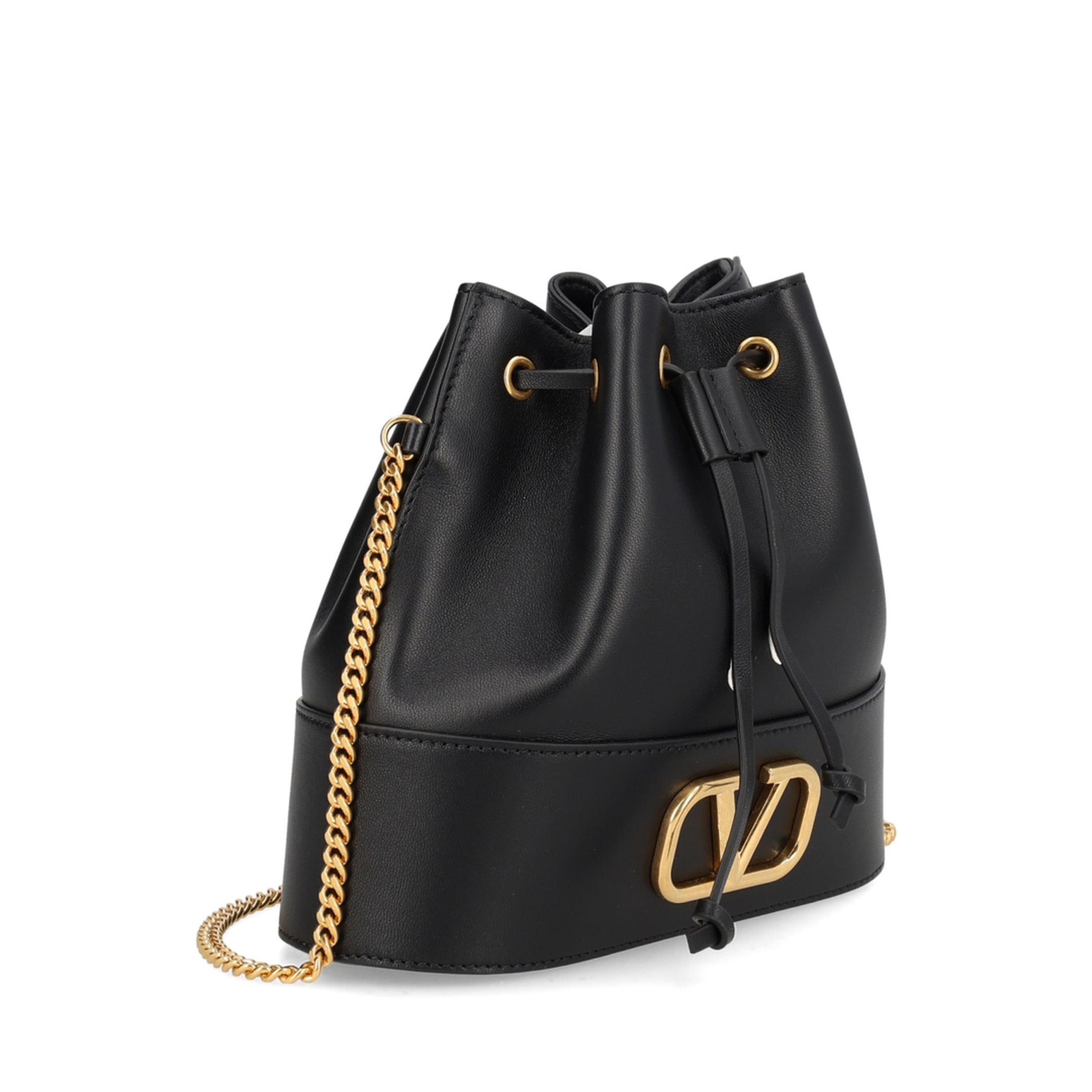 Mini Drawstring Vlogo Signature Nappa Antique Brass Logo