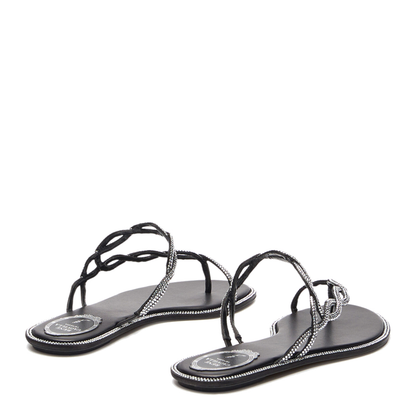 MAYFEYR - Rene Caovilla - Black Braid Flat Sandal 10 - C12482010R001V065BLACKCRYSTAL