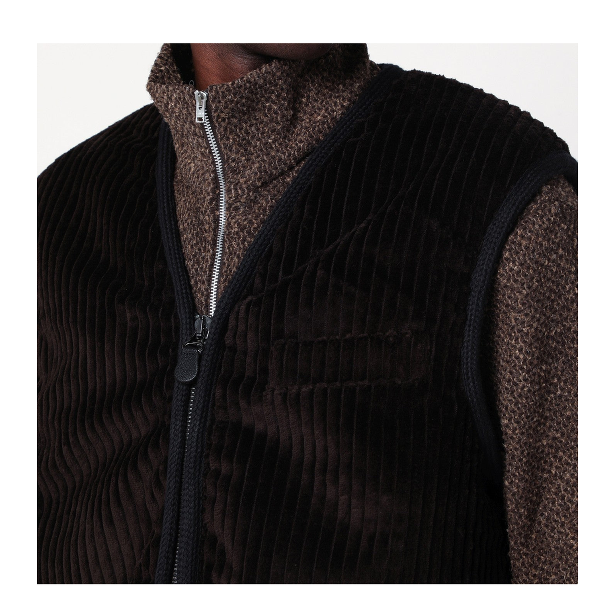 Brown Ribbed Velvet Zip-Up Waistcoat