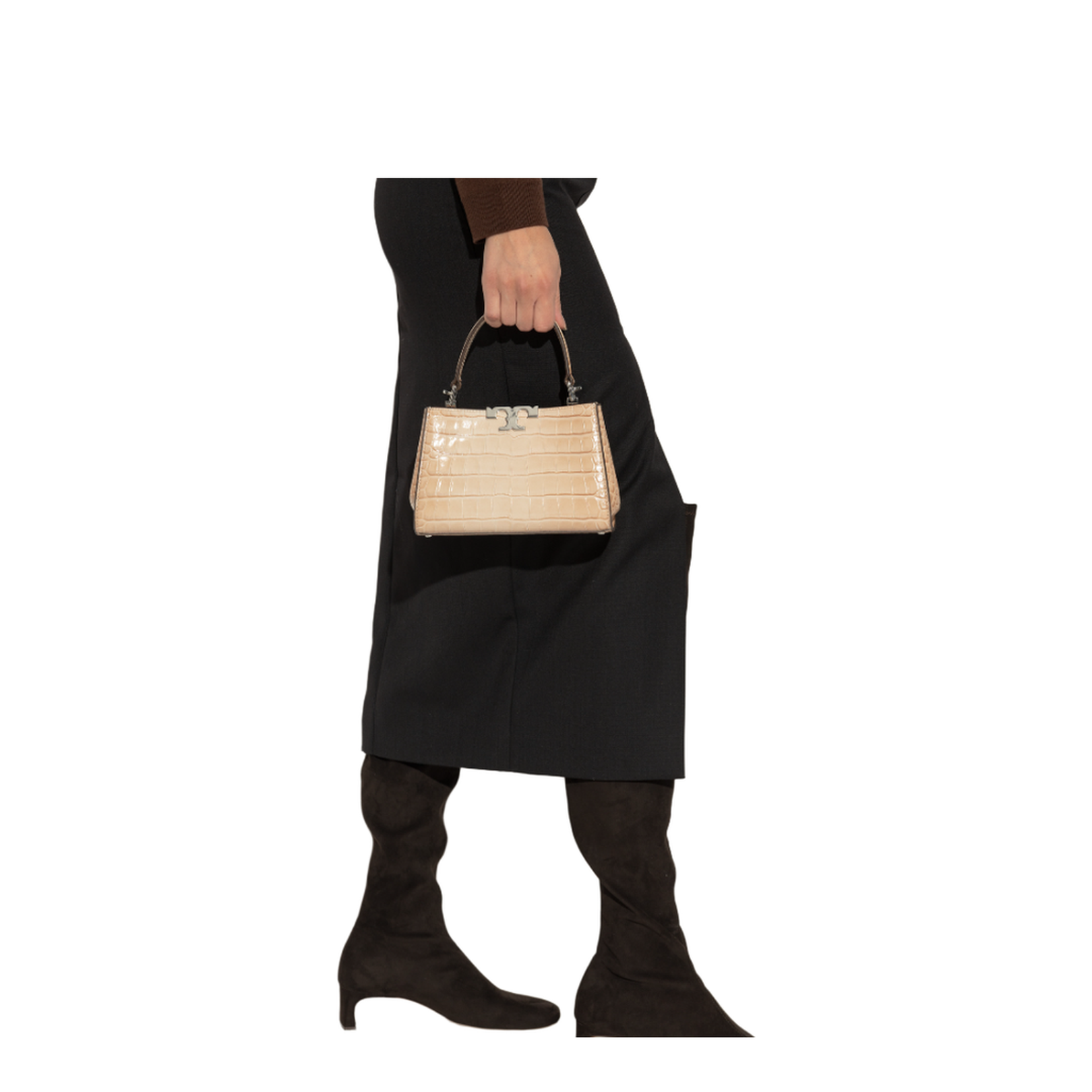 Embossed Leather Compact Trapezoid Bag