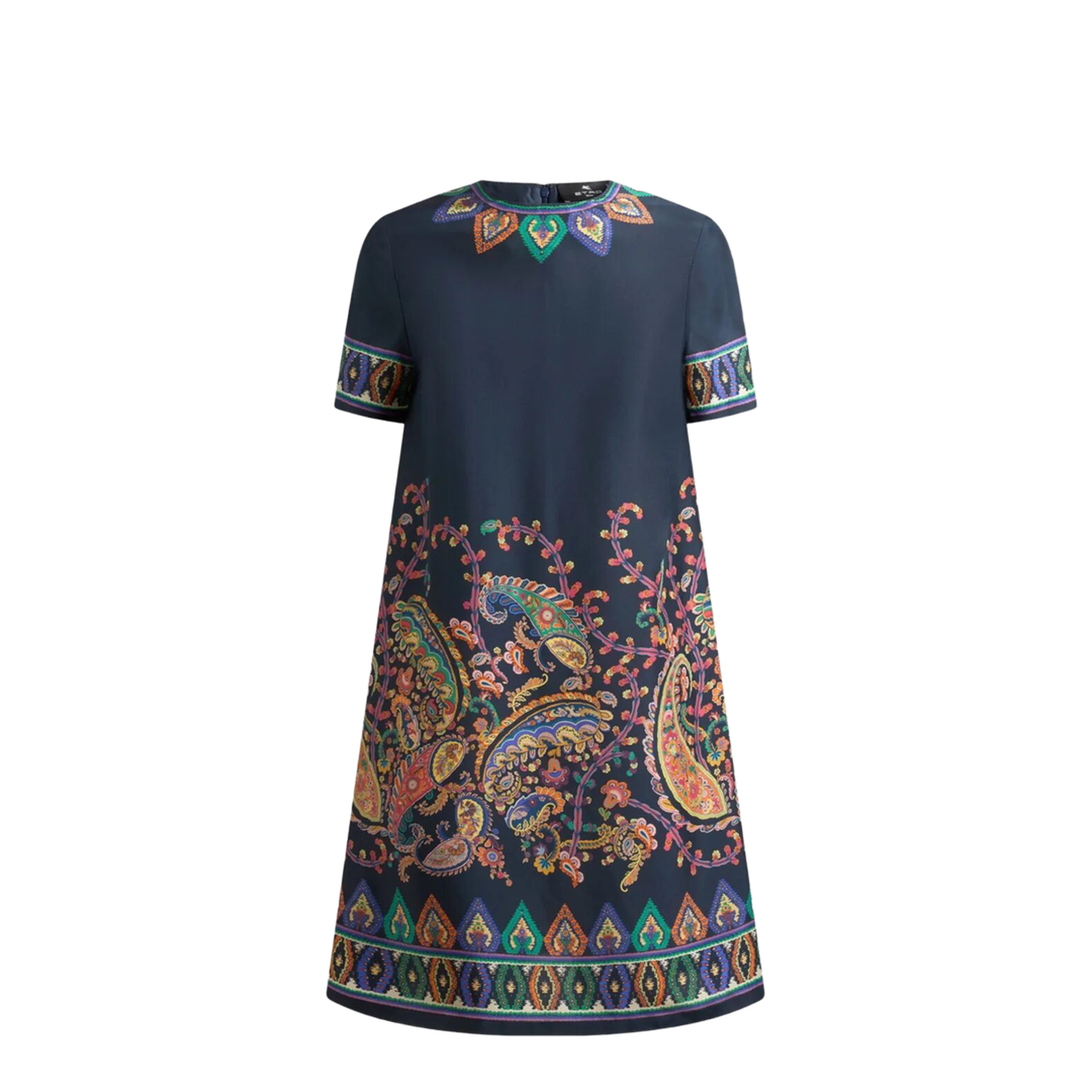 Blue Paisley-print Habotai Silk Tunic Short Dress