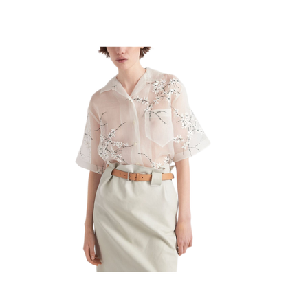 MAYFEYR - Prada - Floral-Embroidered Short-Sleeved Sheer Shirt - P433BRS18214KFF0009