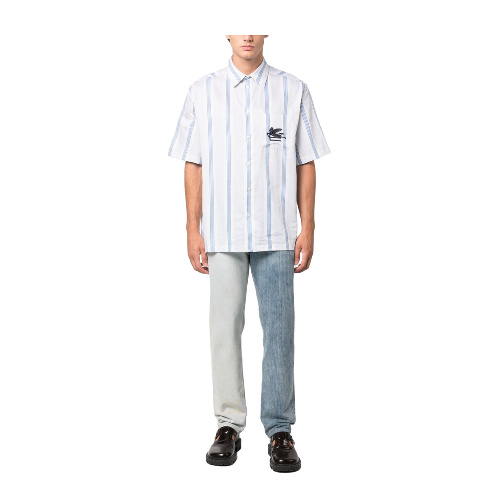 Blue Striped Embroidered Shirt