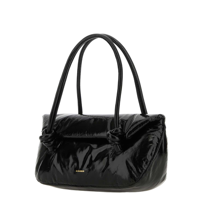 Knot Small Black Shoulder Bag With Laminated Logo In Patent Leather