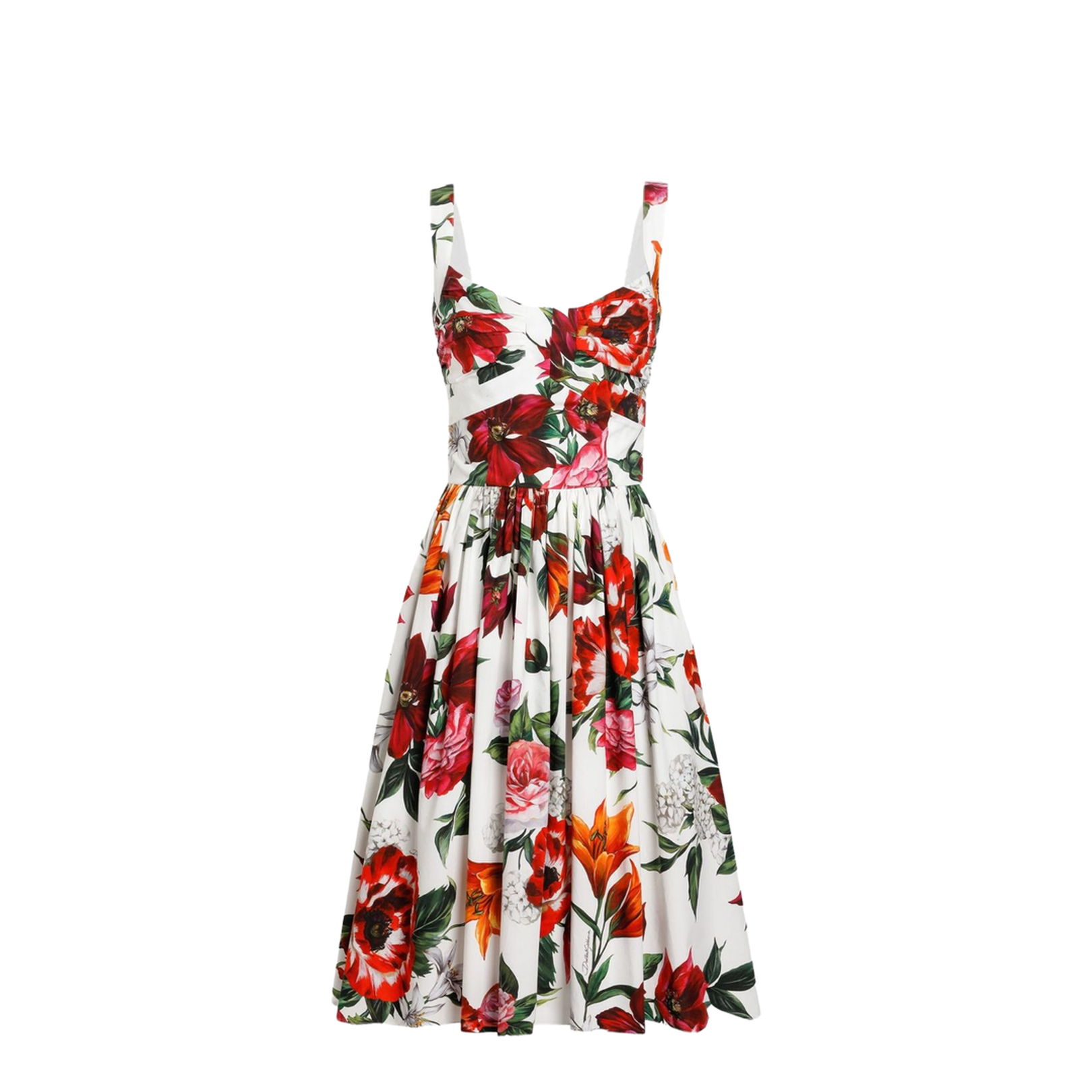 Flower-print Sleeveless Poplin Dress