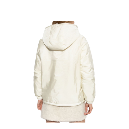 White Teddy-Trimmed Padded Zip-Up Hoodie