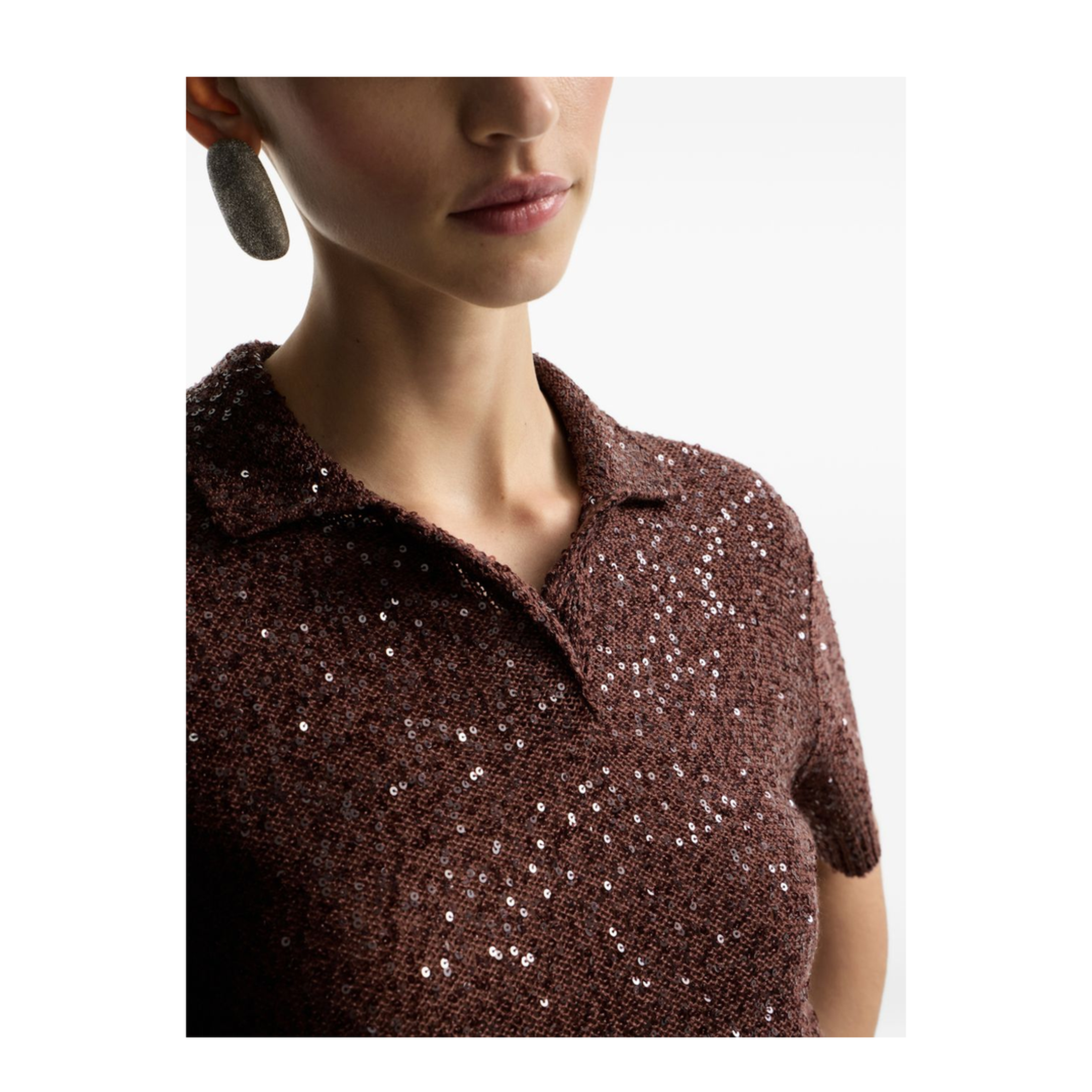 Cropped Knitted Polo Shirt Brown