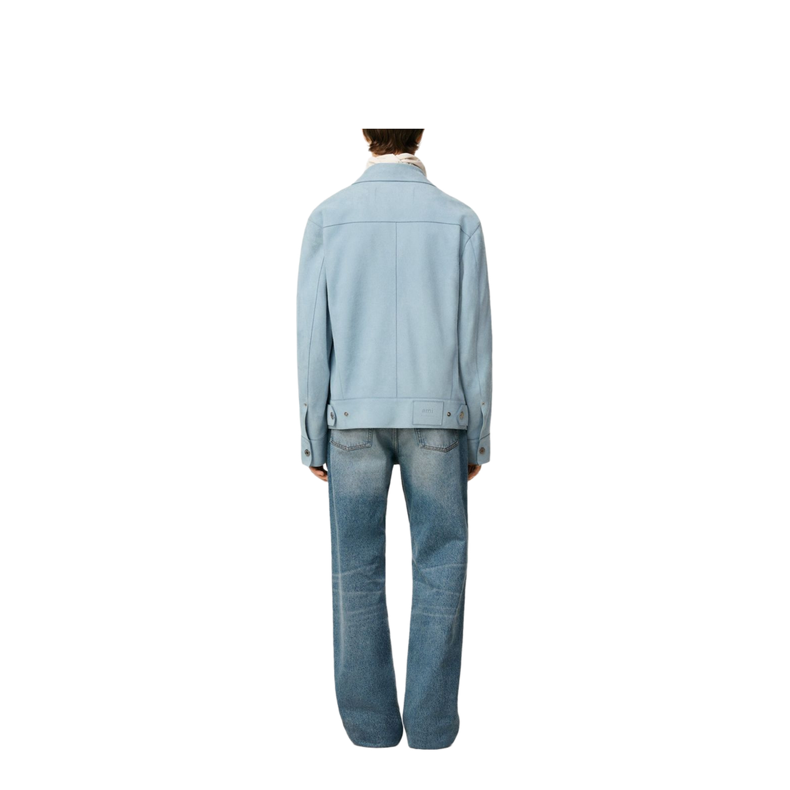 Sky Blue Leather Trucker Jacket