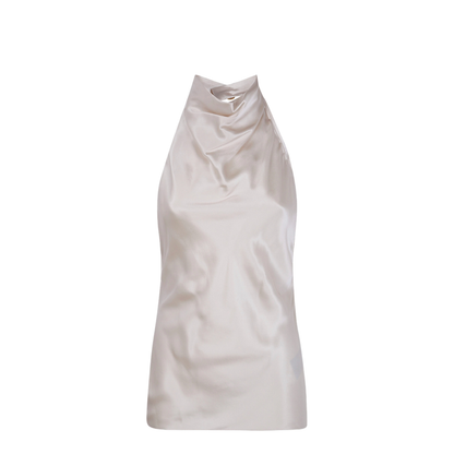 Halterneck Crepe Satin Top Beige