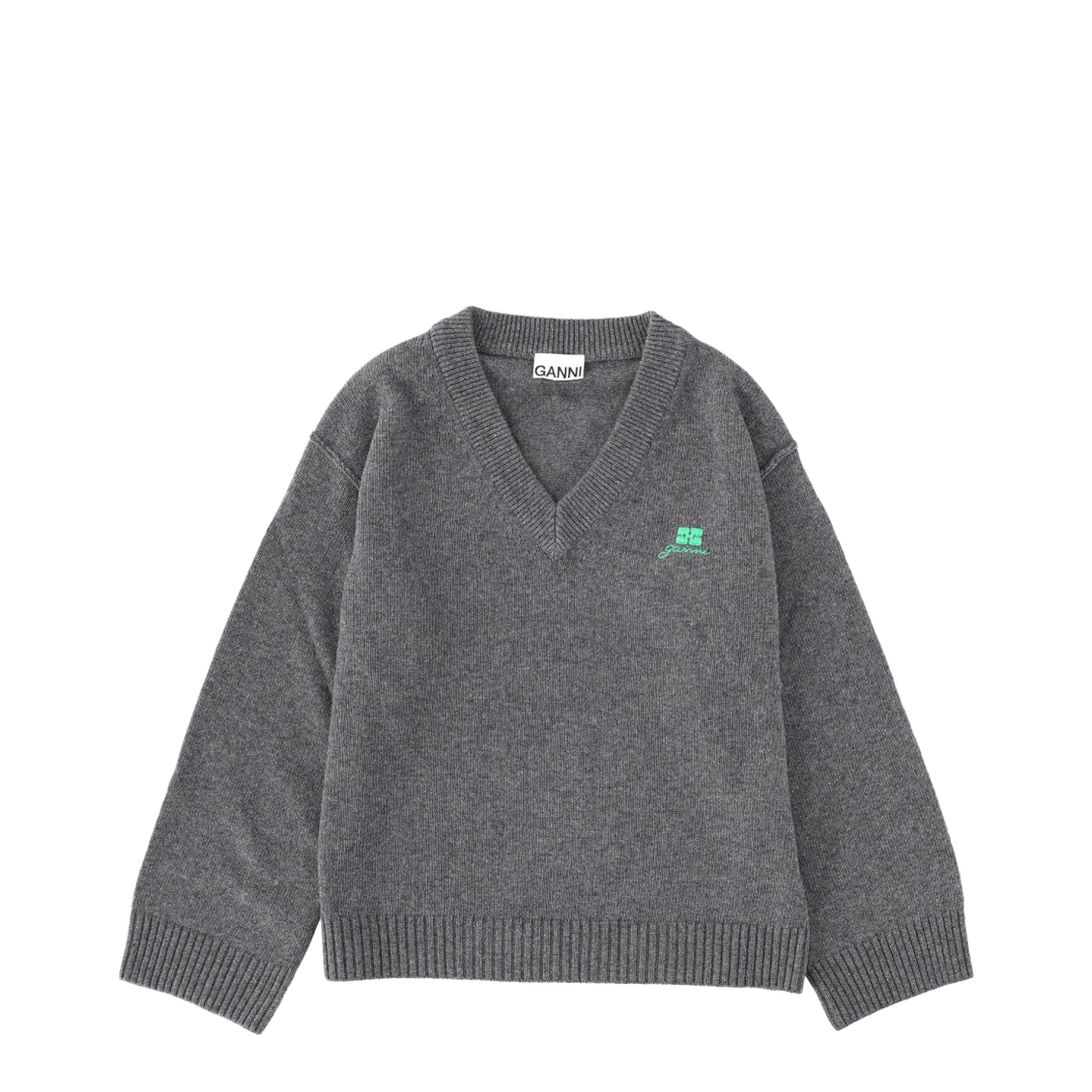 Ganni Logo Sweater in Grey – MAYFEYR