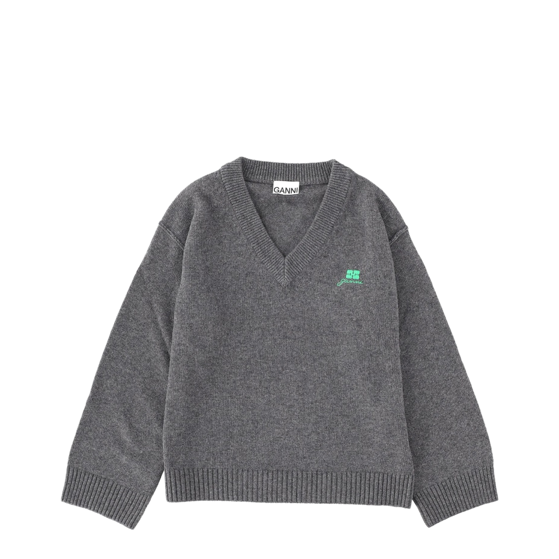 Ganni Logo Sweater in Grey – MAYFEYR