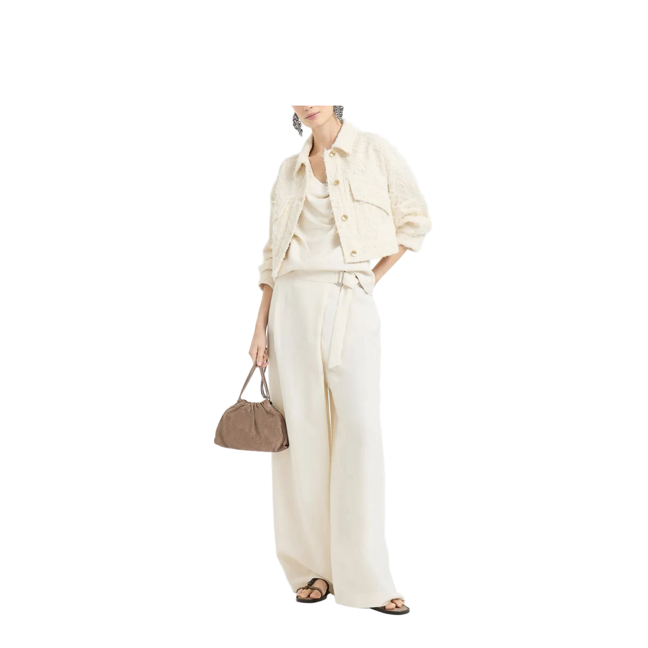 Viscose And Linen Fluid Twill Top Ivory