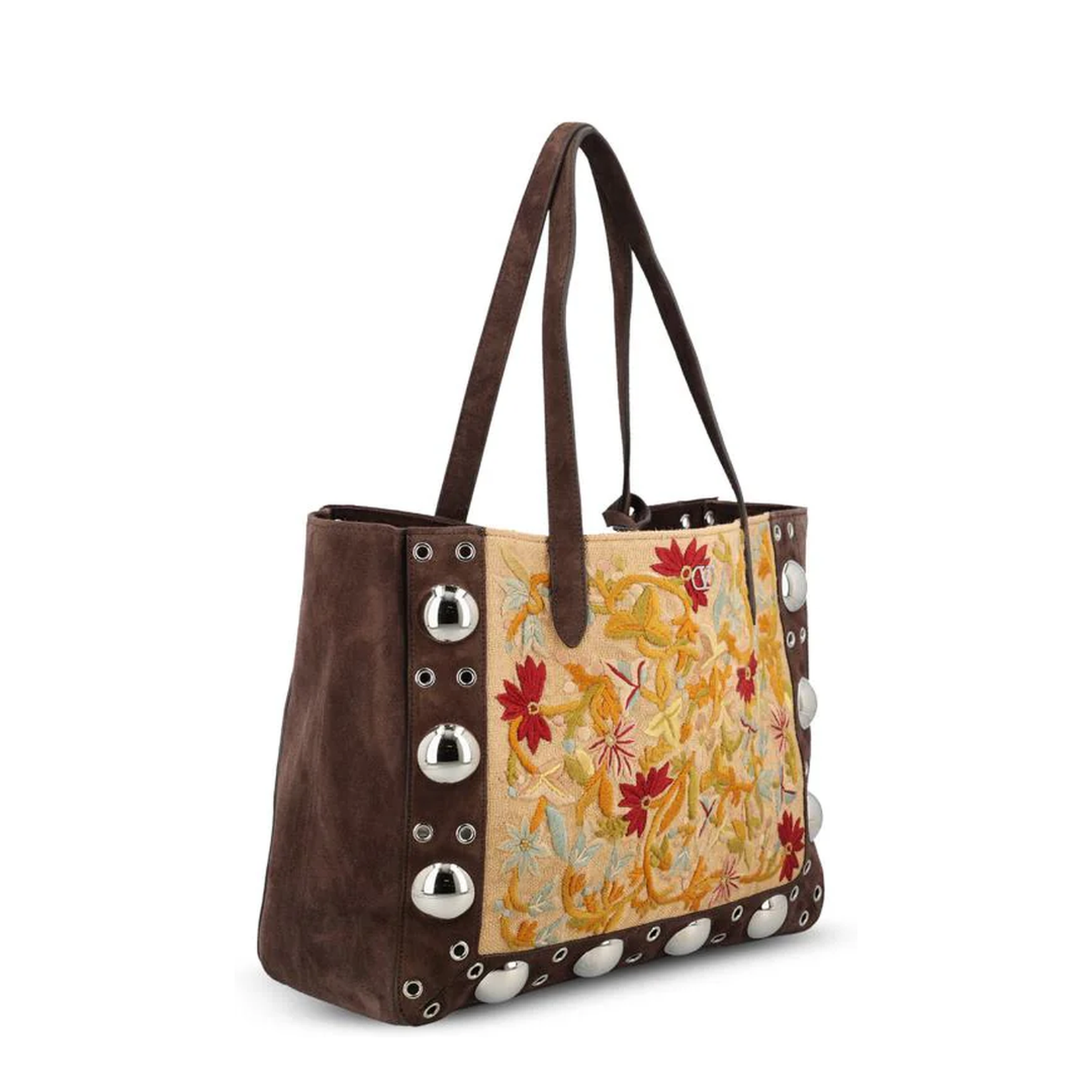 Embroidered Floral Raffia Bag