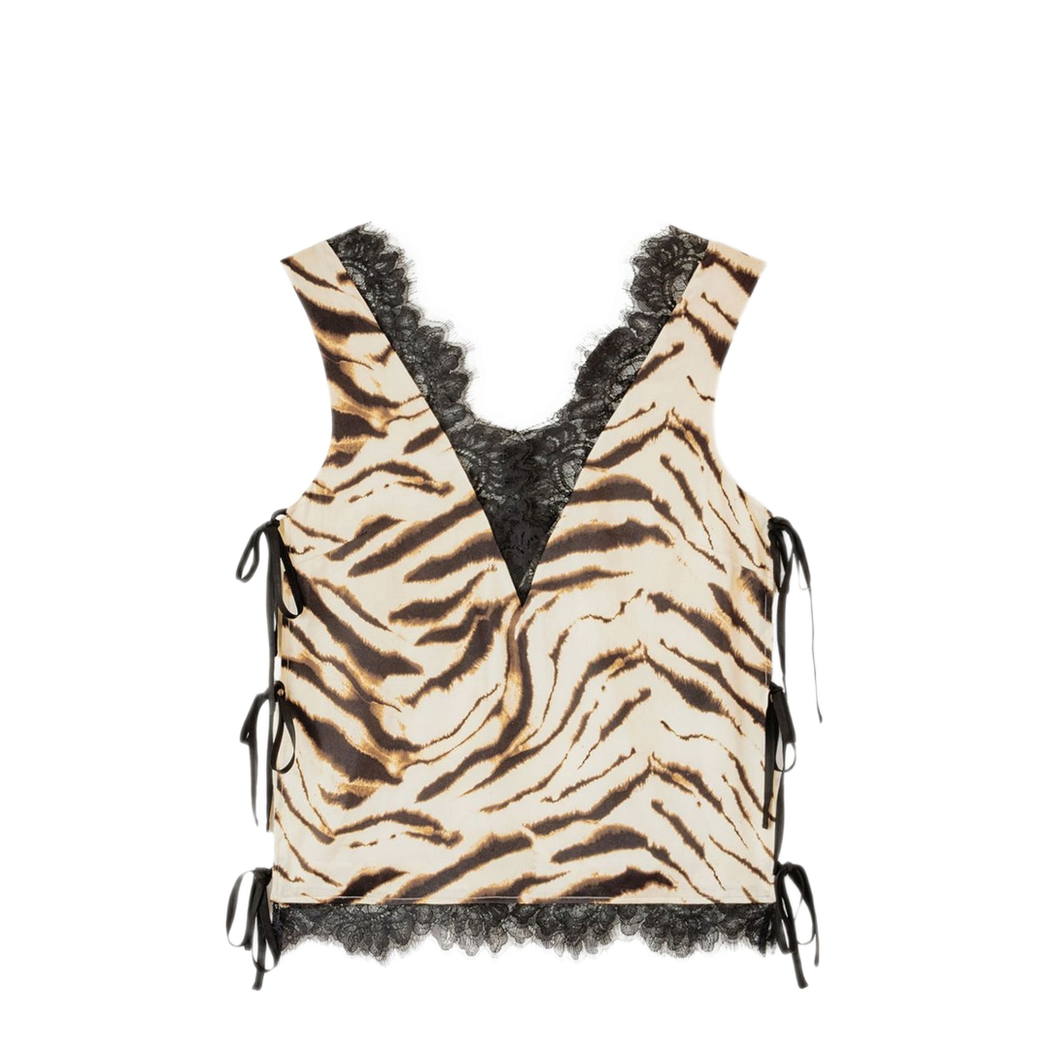 MAYFEYR - Ganni - Beige Tiger Print V Neck Top - A1040399135