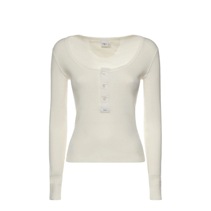 Scoop-neck Henley Shirt in Cotton Jersey White