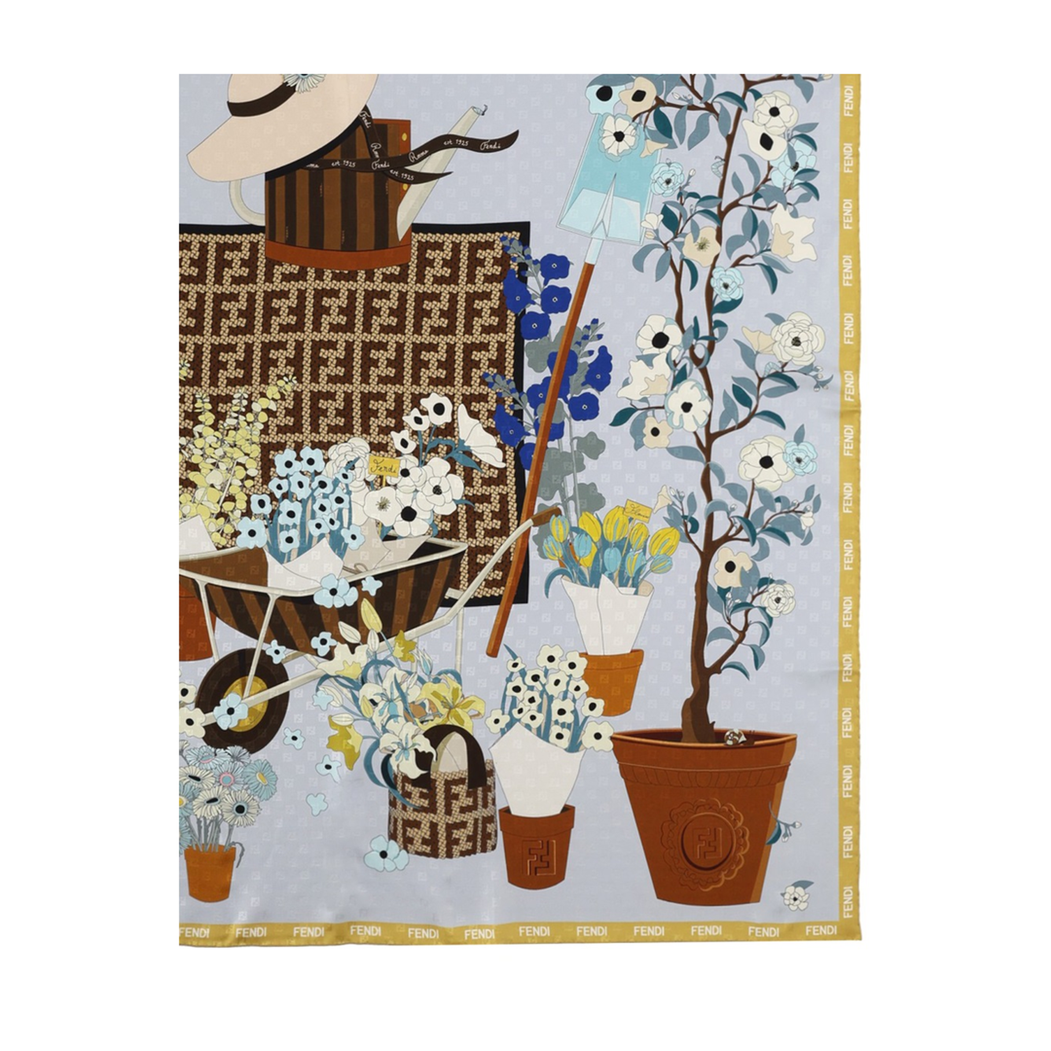 Gardening Light Blue Multicoloured Silk Foulard