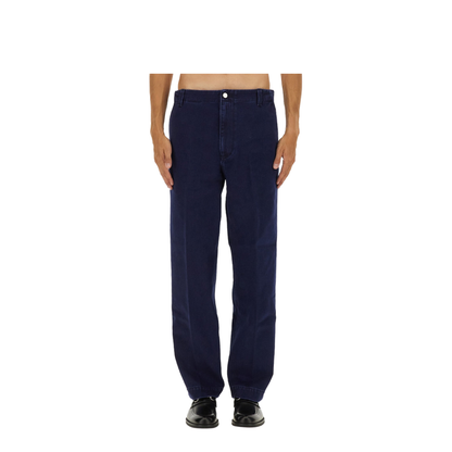 Washed Denim Pant with Embossed Label in Dark Blue
