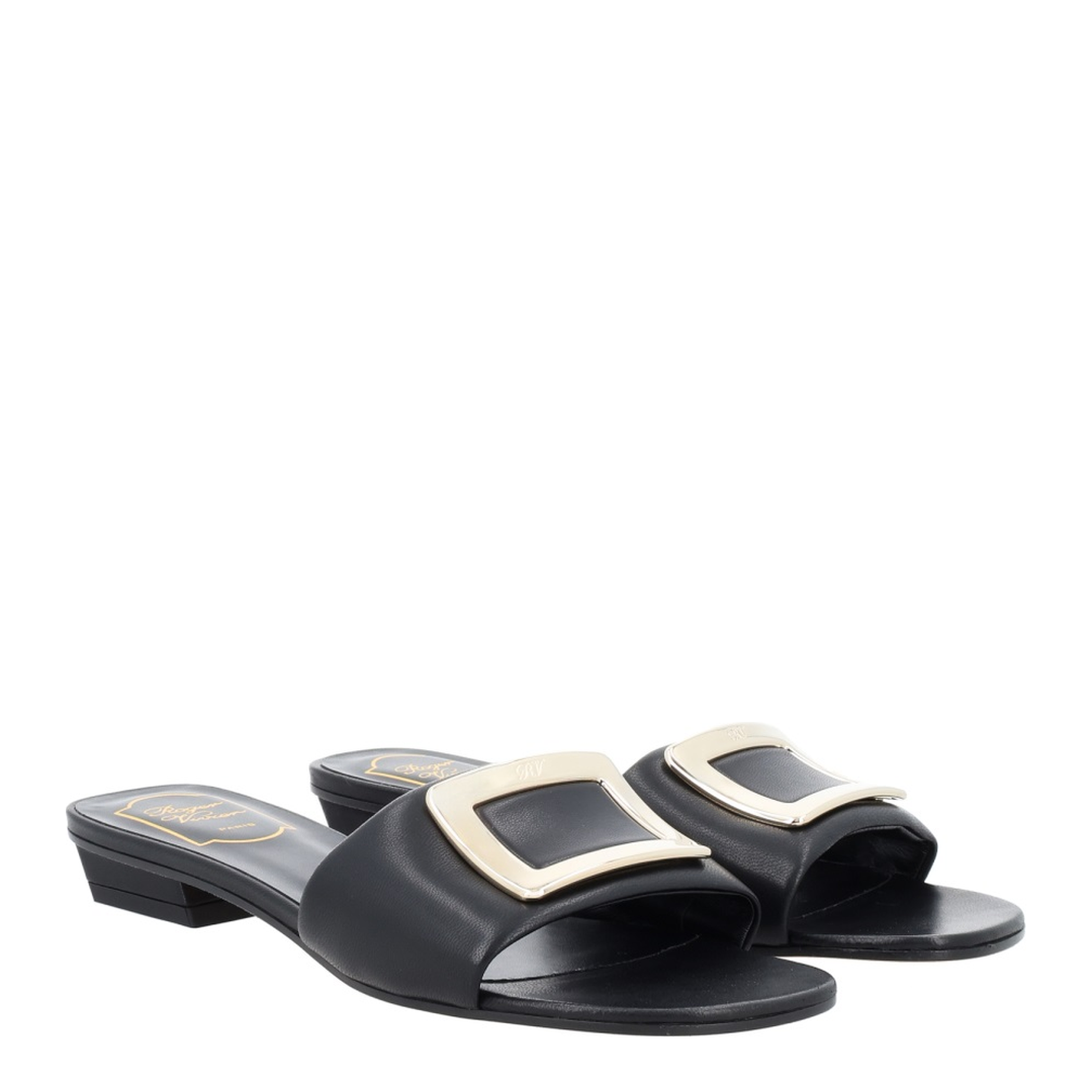Square Buckle Leather Slides