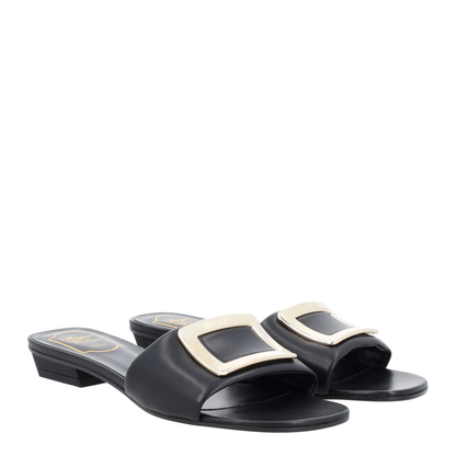 Square Buckle Leather Slides