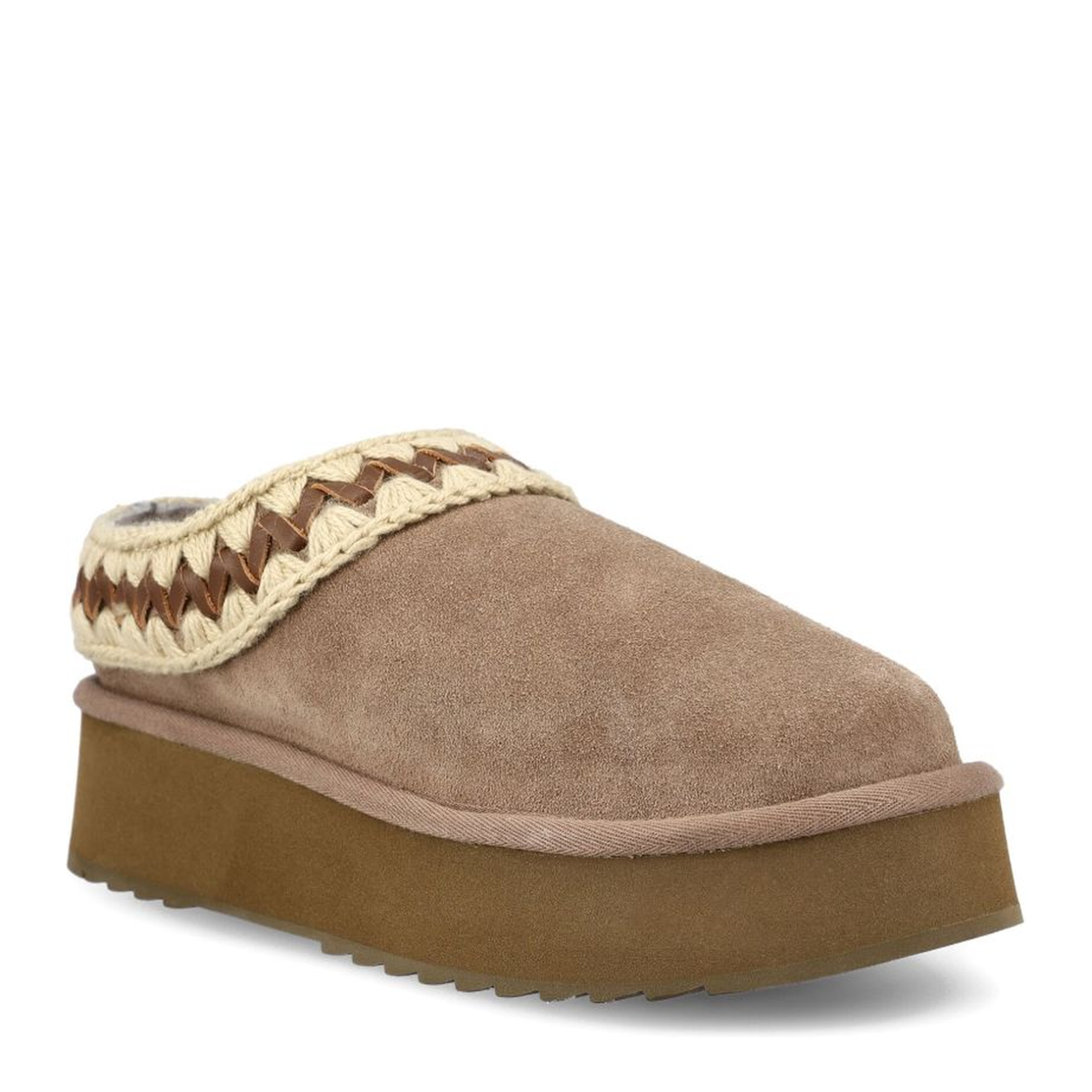 Platform Clog Suede Leather Stitching