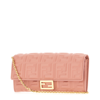 Continental Wallet with Chain in Pink Leather