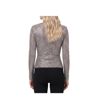 MAYFEYR - Self Portrait - Grey Rhinestone Mesh Wrap Top - AW26154TGR