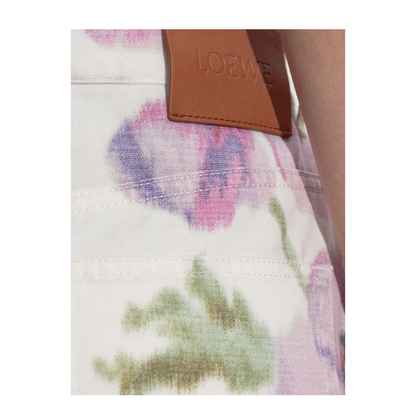 Off-White Floral Pattern High Waist Jeans